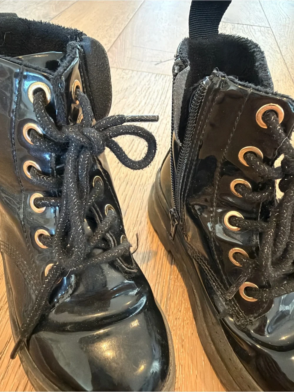 Kids Black Lace-Up Ankle Boots